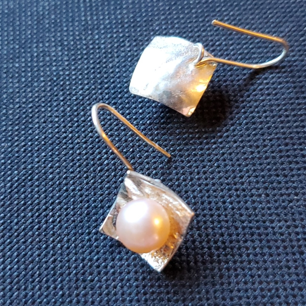 Pearl and silver earrings